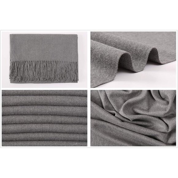 ⚡Women's Gray Pashmina Shawls Evening Dress Bridesmaid Winter Warm Long Scarf - Picture 7 of 7